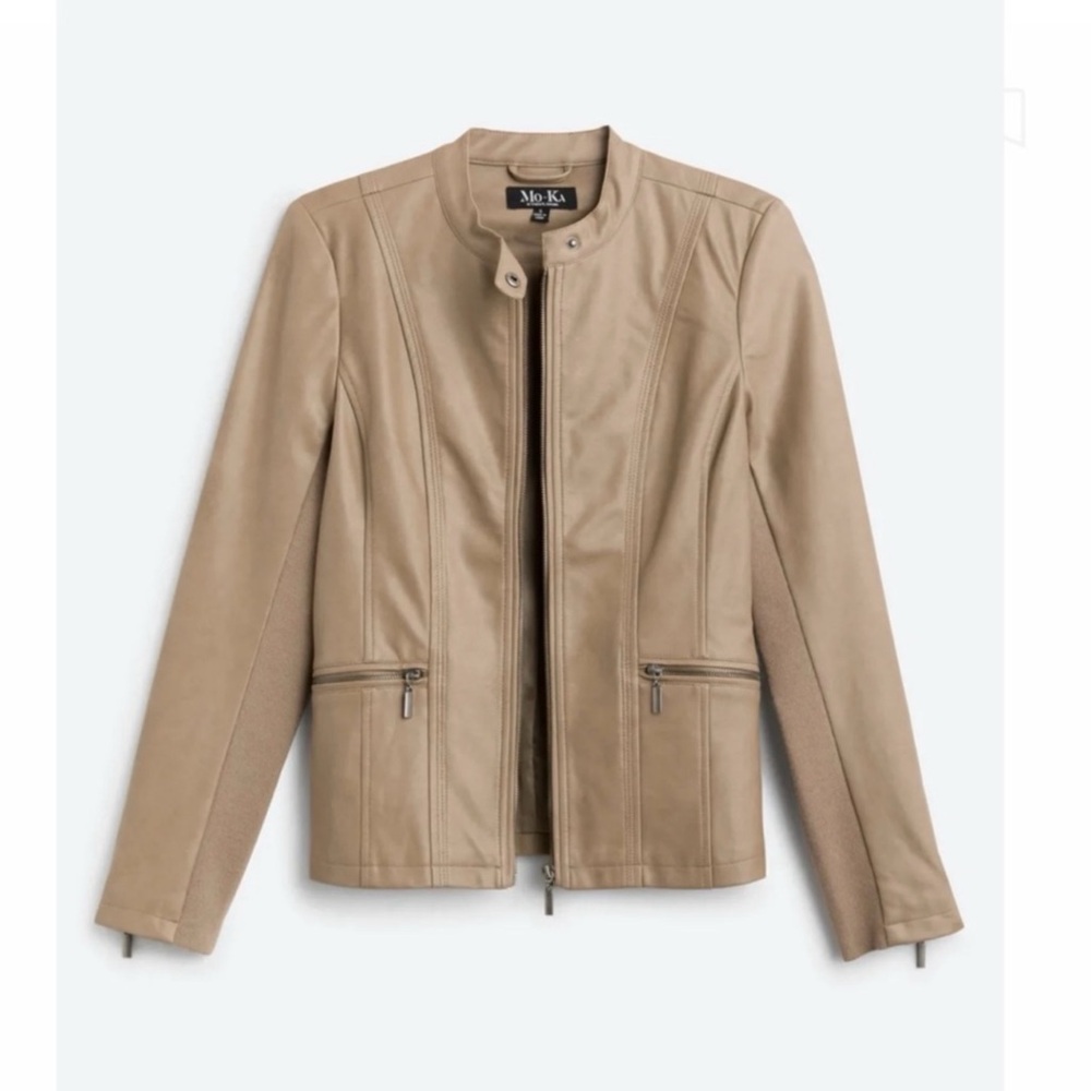 Mo-Ka by Santa Fe Apparel Tan Ebele Faux Leather Jacket Womens Size XL